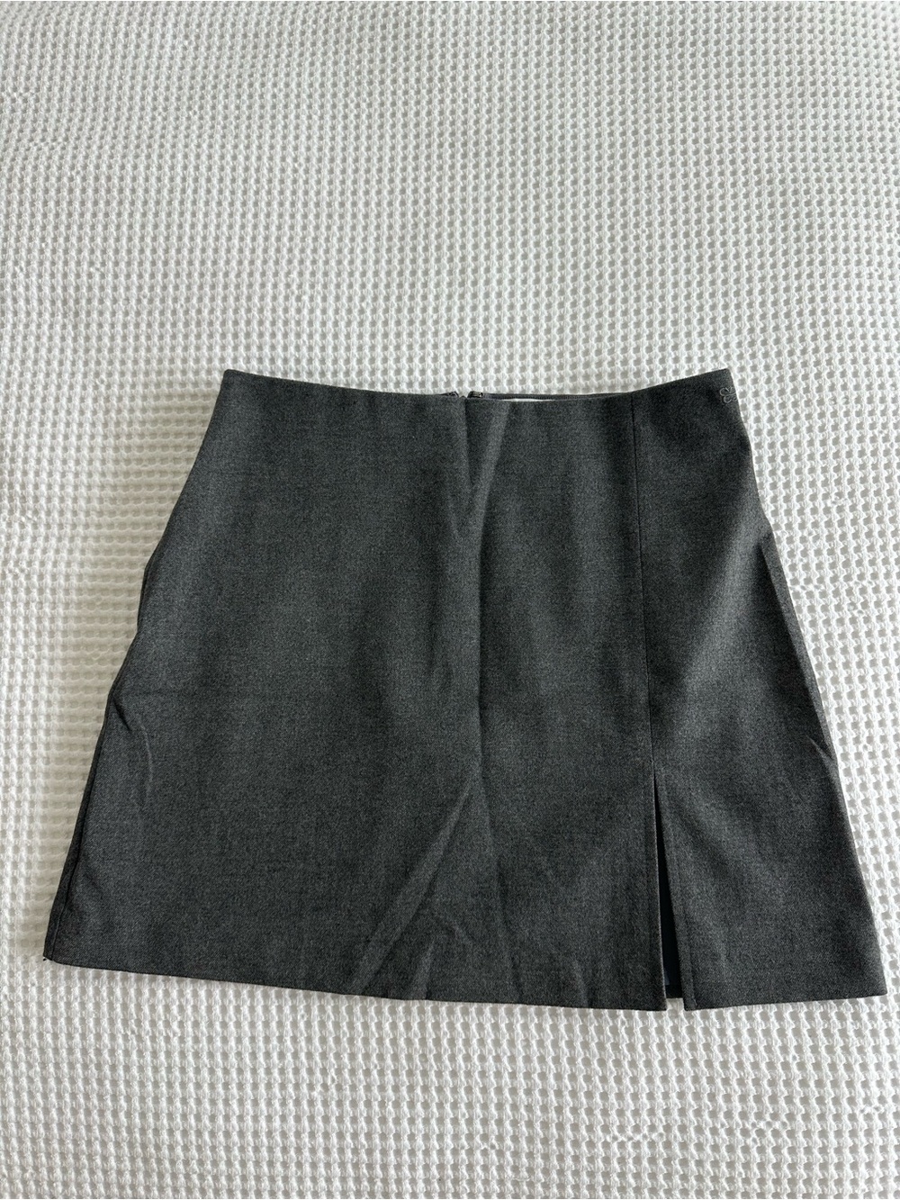 High-Waist Charcoal Gray Mini Skirt with Front Slit